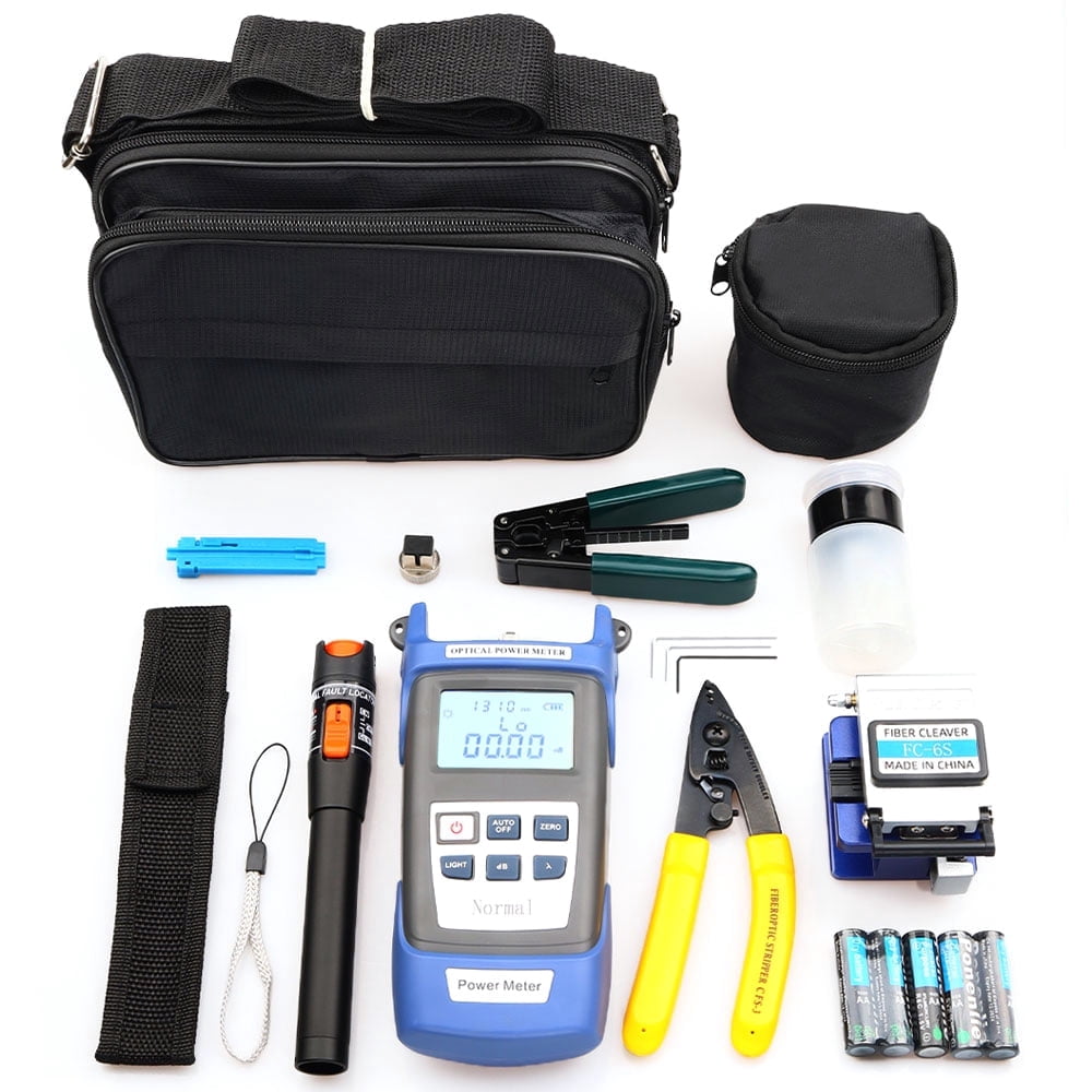 HLONK Optical Fiber Tool Set Fiber Cleaver Set Cold Cutting Tool Set with Optical Power Meter Red Pen Wire Stripper Storage Bag