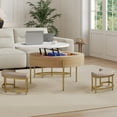 thumbnail image 6 of Harper & Bright Designs Round Lift-Top Coffee Table with Ottomans and Storage, Gold Center Table Set with Stools Underneath for Living Room, White & Natural, 6 of 18
