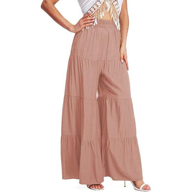 Womens Cargo Pants With Pockets Elastic Assorted Colors Drawstring Sports Casual Pants Loose High Waisted Ladies Summer Pants Pink XS