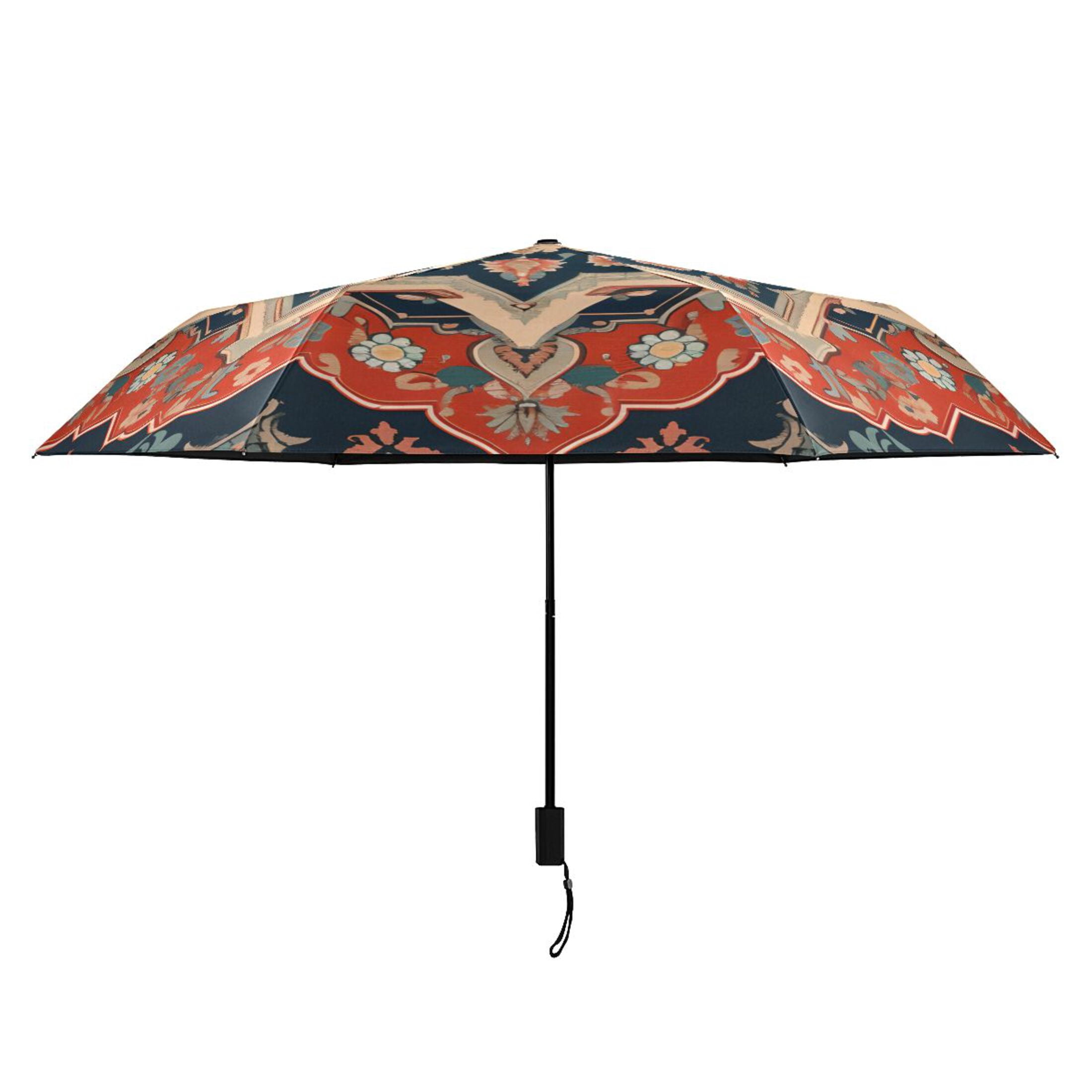 Red Boho Mandala Compact Sun Umbrella Windproof Travel Umbrellas for Rain Strong Portable UV Protection