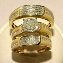 RKC 14k Yellow Gold Plated 3Ct Lab Created Diamond His & Hers Wedding Trio Ring Set