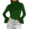 thumbnail image 6 of QATAINLAV Women's Velvet Shirts Turtleneck Flared Long Sleeve Velvet Tops Casual Slim Fit Dressy Outfits Clothes, Army Green, L, 6 of 8