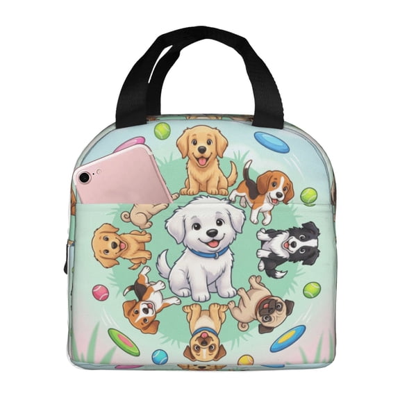 Dog Lunch Bag Cute Insulated Lunch Box For Women Men Reusable Cooler Tote With Front Pocket Handheld Meal Prep Bag For Work Office Picnic Travel