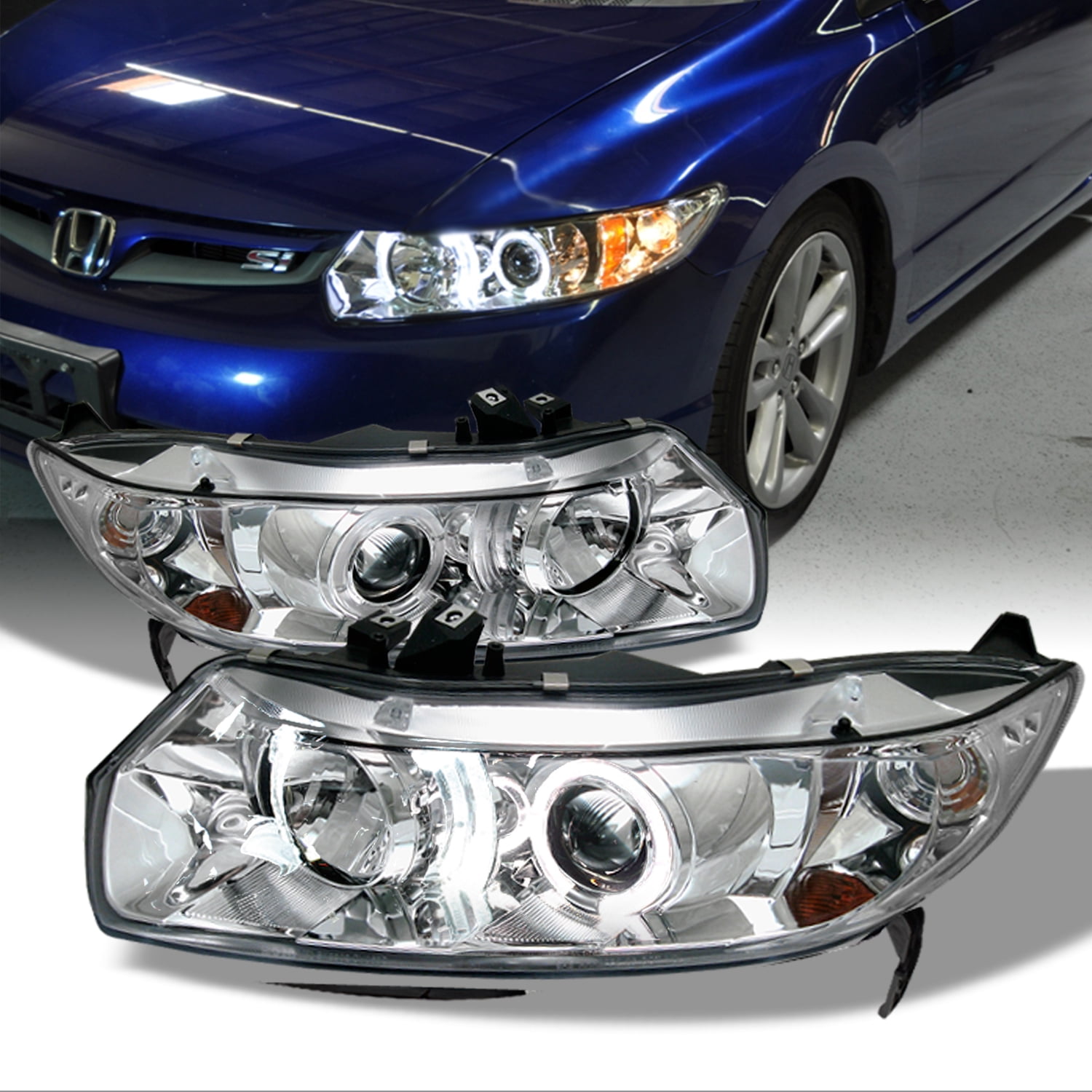 2006-2011 For Honda Civic Coupe 2Dr Headlights Head Lamps JDM Black Left+Right