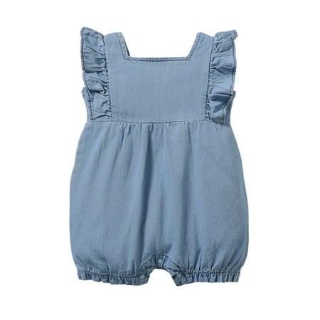 

18 Months Baby Girls Clothes 24 Months Girls Sleeveless Romper Solid Color Toddler Girls Summer Denim Bodysuit Blue