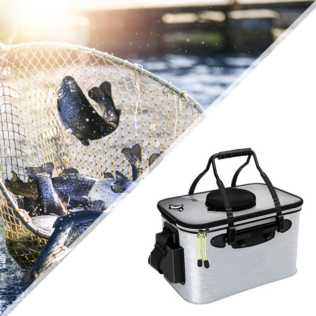 Cubo de pescado portátil plegable Colamx con cremallera Gris pequeño