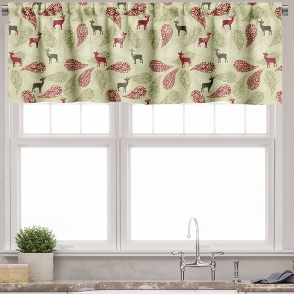 Ambesonne Deer Valance Pack of 2, Ornate Animal, 54"X12", Olive Green Pale Green