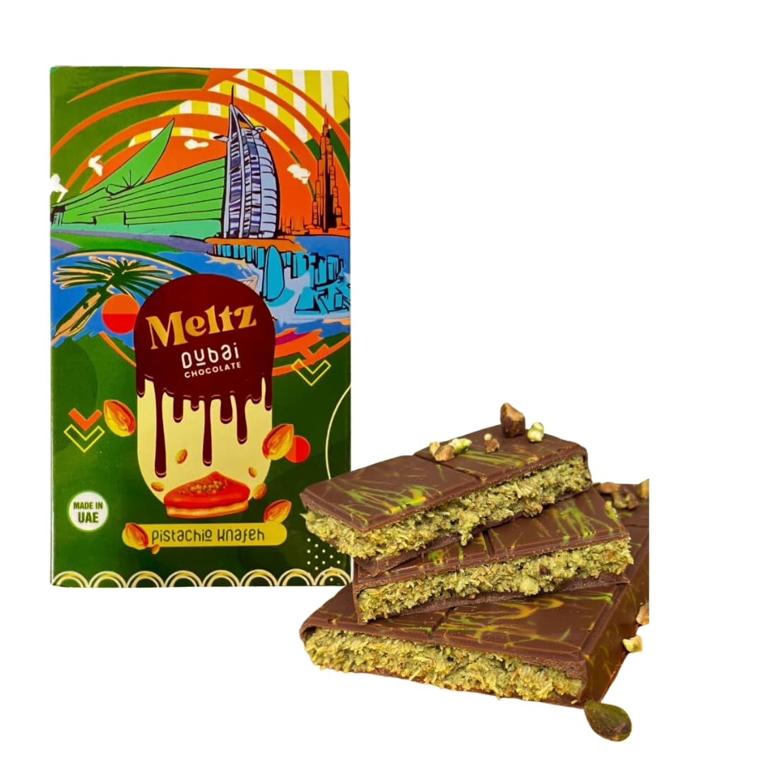 Meltz Pistachio Knafeh Milk Chocolate, luxurious Middle Eastern