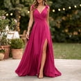 thumbnail image 2 of Hueook formal Wedding Guest Dress for Women Prom V Neck Sleeveless Slit Long Evening Gown Hot Pink 2X, 2 of 7