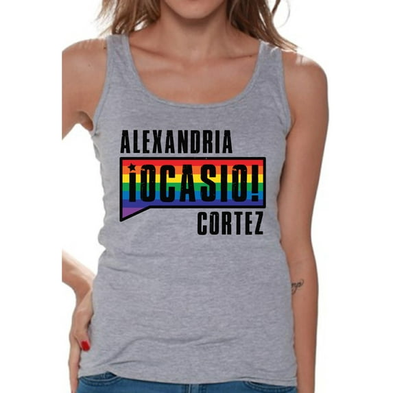 Awkward Styles Alexandria Ocasio Women's Tanks AOC Tank Top Rainbow Shirts for Her LGBTQ Shirt Patriotic Shirts Made in USA AOC Tshirt American Style Ocasio Shirt for Her Ocasio-Cortez Outfit