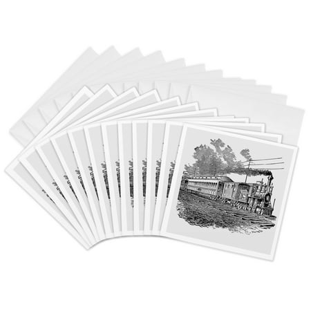 3dRose, Antique Steam Train Sketch, 12 Greeting Cards with envelopes