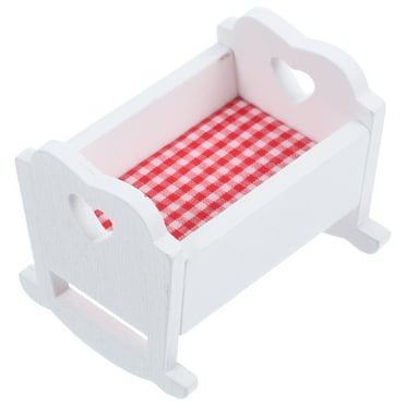 icolorfuled Wooden Dollhouse Crib Miniature Furniture 1:12 Baby Cradle Bed for DIY Scene