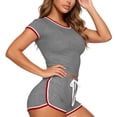 thumbnail image 4 of Maqroz Women 2 Piece Outfits Sets Summer Short Sleeve Crew Neck Cropped Top and Shorts Set Drawsting Elastic Waist Casual Vacation Travel 2026 Gray L, 4 of 6