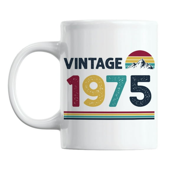 Vintage 1975 feat Retro Sunset with Mountain, Birth Year Coffee & Tea Mug (11oz)