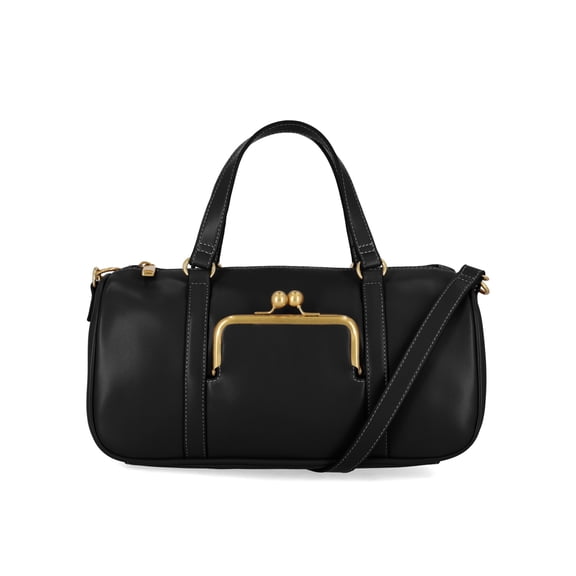 Free Assembly Women's Faux Leather Frame Satchel Handbag, Black