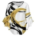 thumbnail image 5 of Gold Black Abstract Circles Pattern Women's V-Neck Blouse With 3/4 Ruffled Bell Sleeves Casual Top Ladies Blouses, 5 of 7