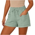 thumbnail image 3 of USSUMA Womens Solid Drawstring Elastic Waist Pocket Shorts Utility Style Lightweight Breathable Pull‑On Casual Workwear with Functional Pockets for Outdoor Travel and Everyday Comfort, 3 of 8