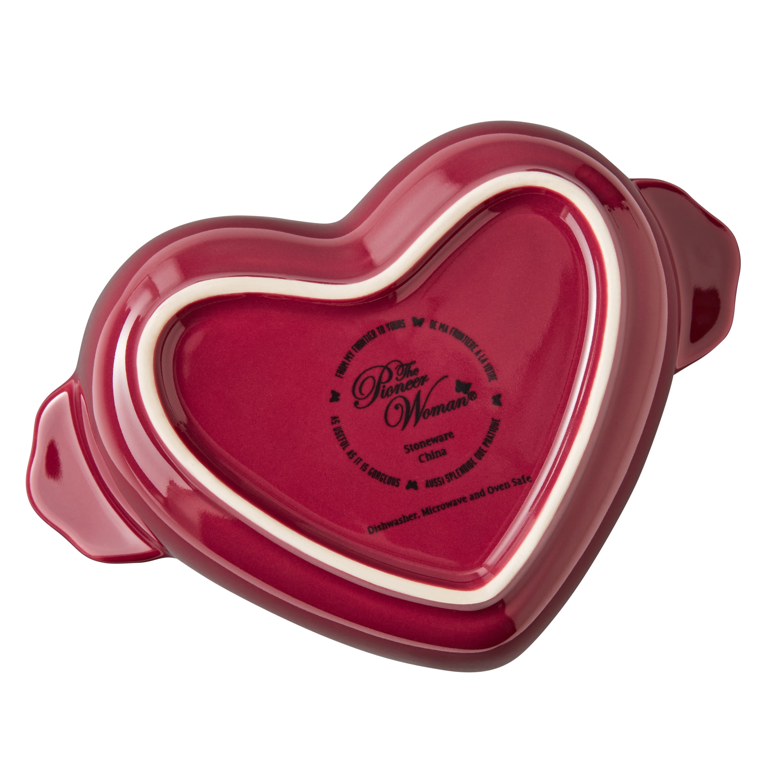 The Pioneer Woman Mini Heart-Shaped Ceramic Baking Dishes with Lids, Merlot, Set of 3, 6.45 in