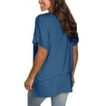 thumbnail image 5 of Summer Blouses for Women Dressy Casual Plus Size Short Sleeve V-Neck Rolled Sleeve Casual Elegant Loose Solid Color, 5 of 6