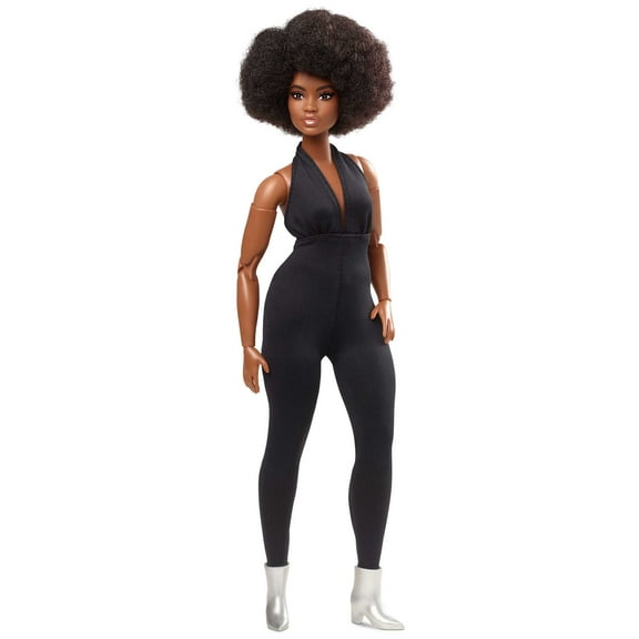 Barbie Looks Collectible Fashion Doll, Posable with Natural Hair & Black Jumpsuit