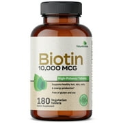 Futurebiotics Biotin 10,000 MCG High Potency Tablets Supports Healthy Hair, Skin & Nails & Energy Production, Non-GMO, 180 Vegetarian Tablets