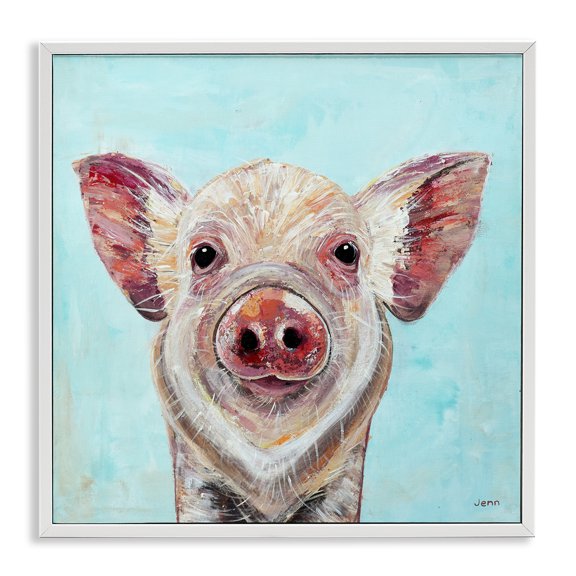 Stupell Industries Traditional Farmhouse Pig Blue Background White Framed Giclee Art, 24 x 24, by Jen Seeley
