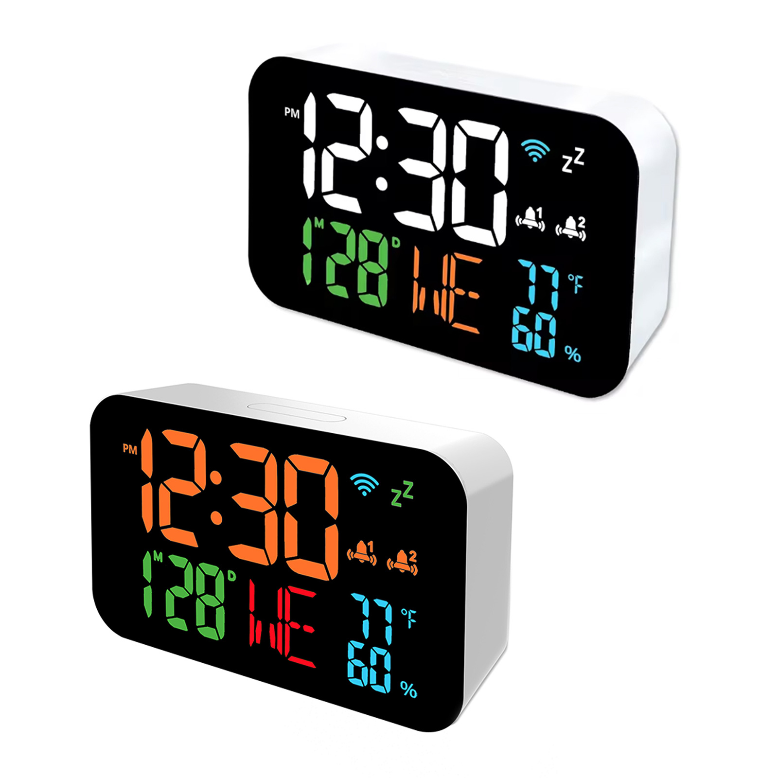 Intelligent LED Digital Alarm Clock Calendar WiFi Temperature Sensing Humidity Monitor Auto Calibration USB Operated
