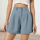 thumbnail image 2 of Pantalones cortos de cintura alta para mujer - Abertura lateral, bolsillos - Informal de negocios - Espalda elástica, cierre con cremallera - Tallas S-XXL, 2 of 6