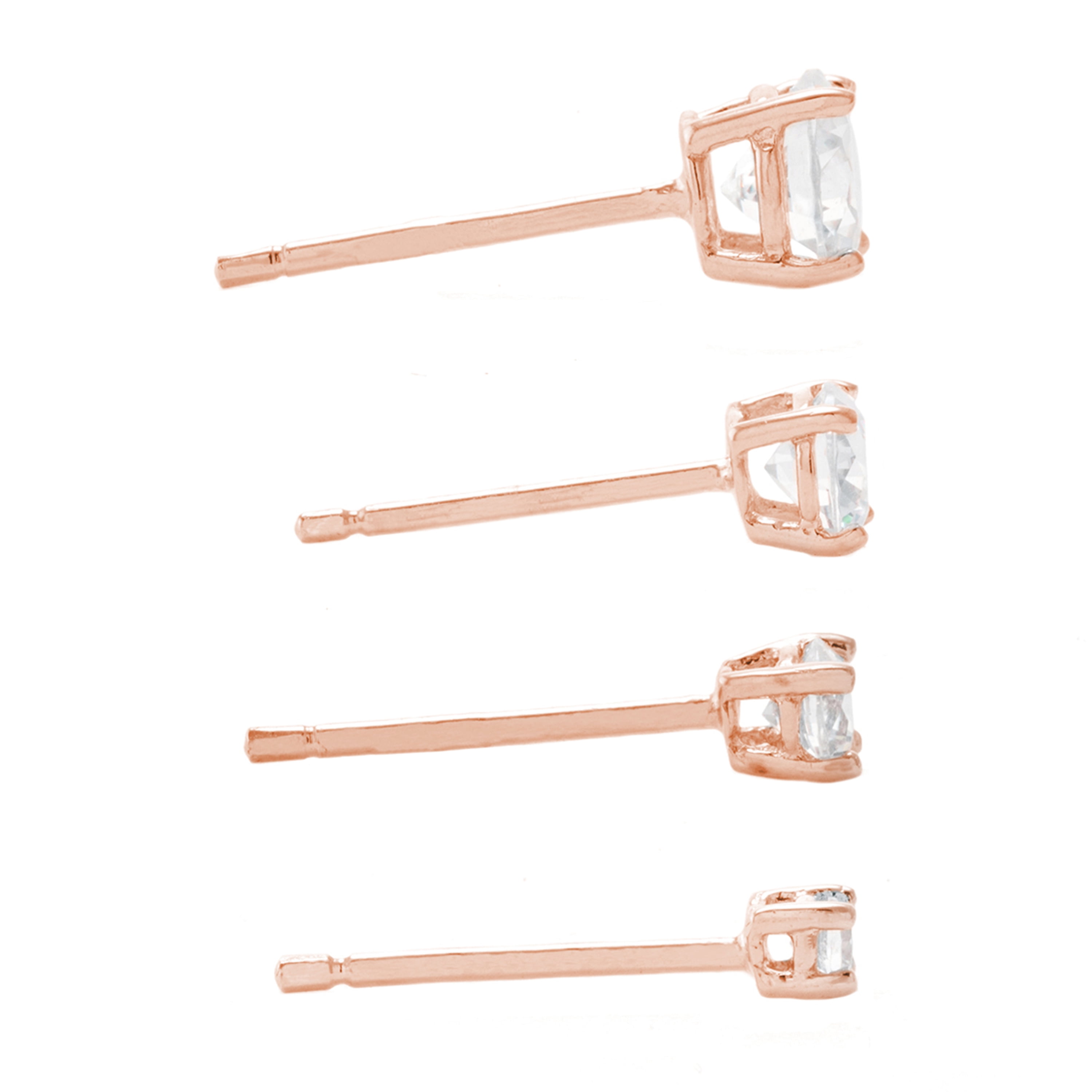 Marisol & Poppy Cubic Zirconia 4-Pair Stud Earrings Set in Rose Gold over Sterling Silver for Women & Teens