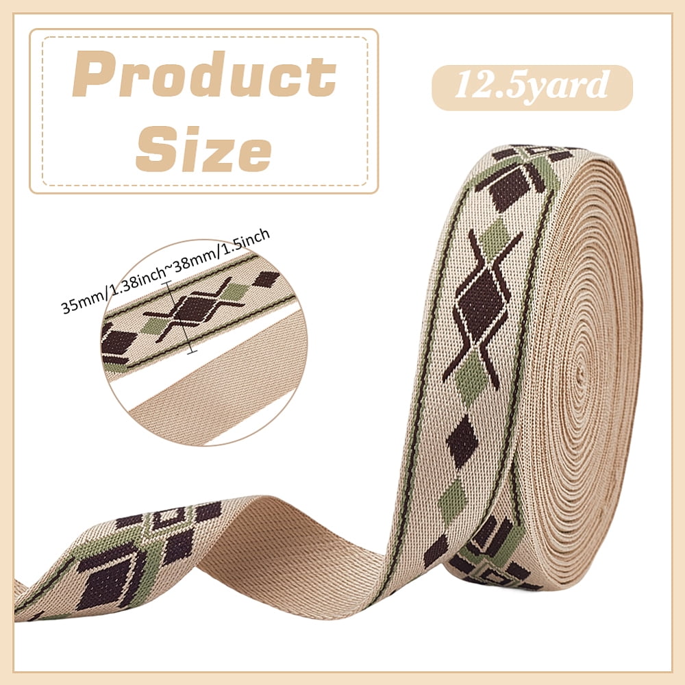 12.5 Yards Polyester Ribbon Rhombus Pattern for Clothes Accessories Old Lace 1-3/8 inch(35mm)