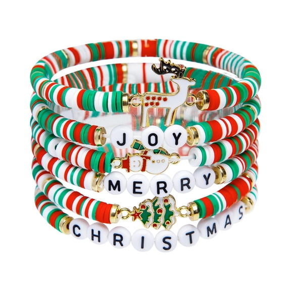 6 Pack Christmas Bracelets: Joy & Merry Candy-Style Stocking Stuffers for Women & Teens - Perfect Christmas Gifts