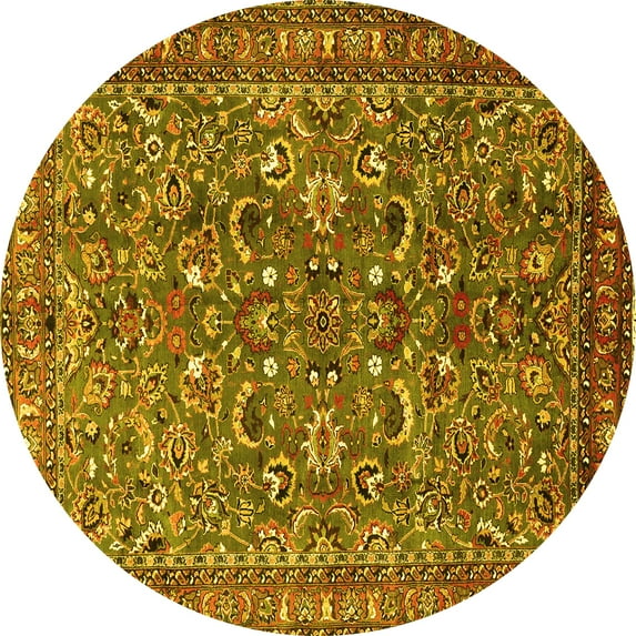 Ahgly Company Machine Washable Indoor Round Persian Yellow Traditional Area Rugs, 6' Round