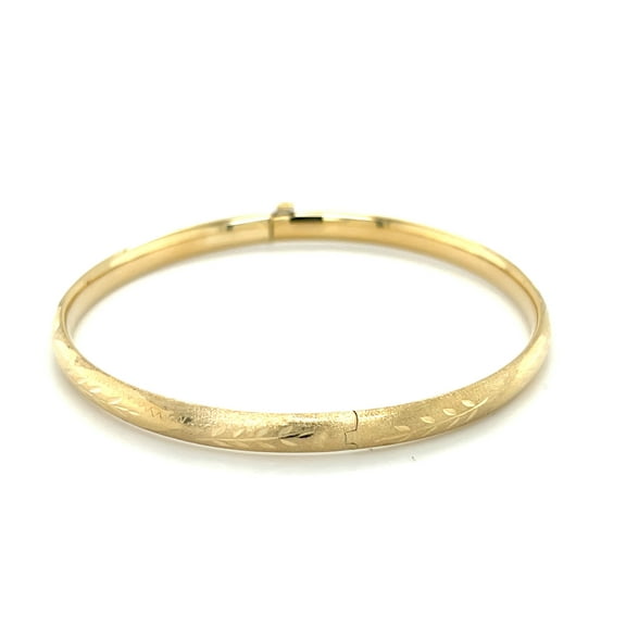 10K Real Yellow Gold Floral Hinged Bangle Bracelet, 5mm Thick, Fits 7" Wrist, Box Clasp, Real Gold Jewelry for Women