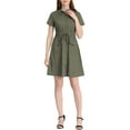 thumbnail image 2 of Vestido mini de mujer Inspire Chic con ajuste y vuelo, cuello, bolsillos y cintura elástica en verde ejército-B, 2 of 8