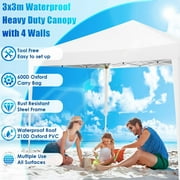 HOTEEL 10x10ft Popup Canopy Waterproof Canopy with 4 Sidewalls Outdoor Commercial Instant Shelter Beach Camping Canopy Tent for Party, White
