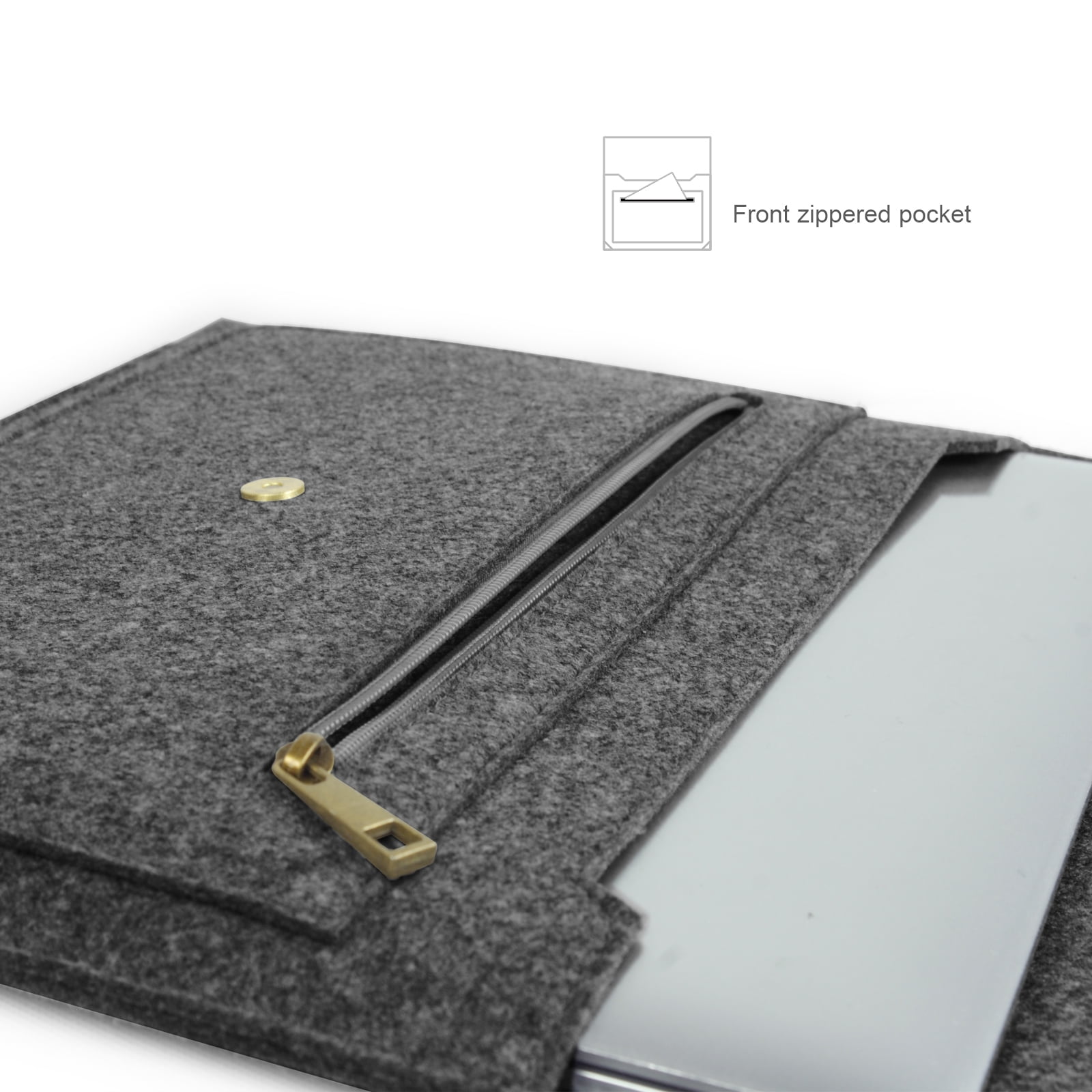 Lavievert Gray Felt Computer Bag, Laptop Case, Sleeve with Authentic Triangle Leather Flap and Copper Metal Corner for 13-13.3 Inch Laptops