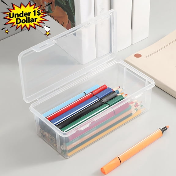 Under 1$ Dollar Extra Large Capacity Clear Pencil case, Stackable Stationery Pencil Box Organizer with Snap‑Tight Lid, Desk Caddy for Pens, Markers, Erasers, Tape & Office Art Supplies