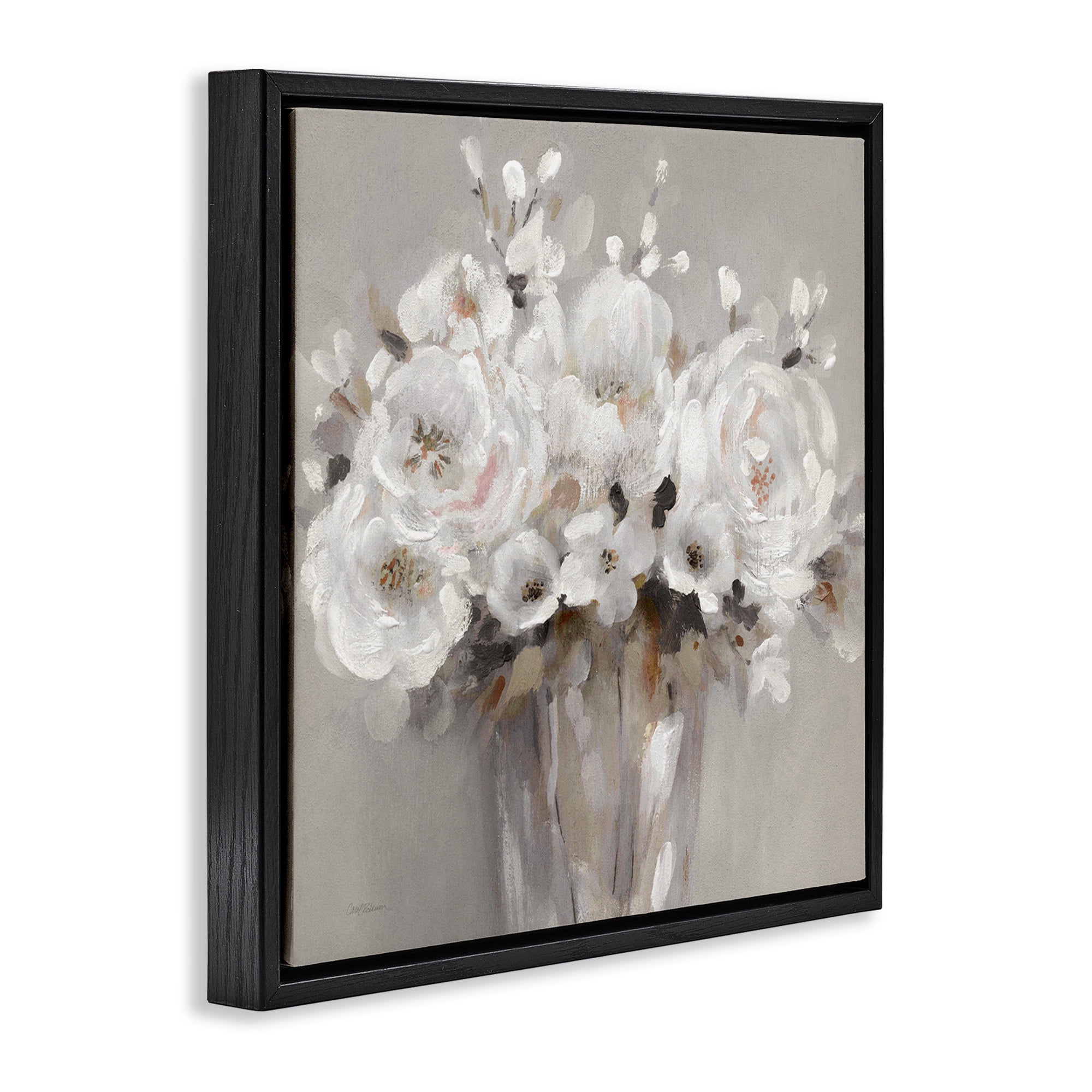 Stupell Industries White Flower Bunches Botanical & Floral Painting Black Floater Framed Canvas Art Print Wall Art, 25 x 25