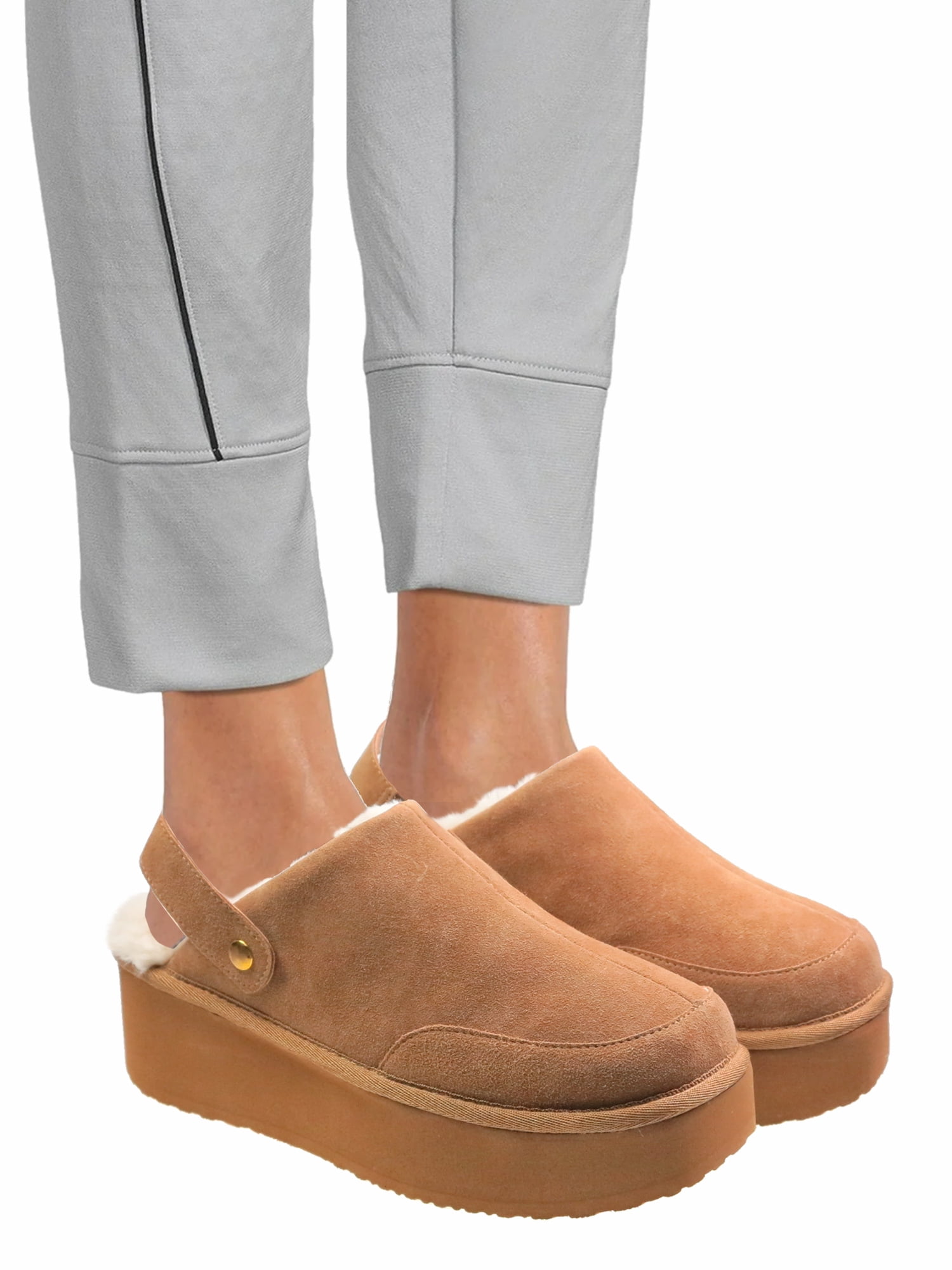 Joyspun Women's Faux Fur Convertible Clog Slippers