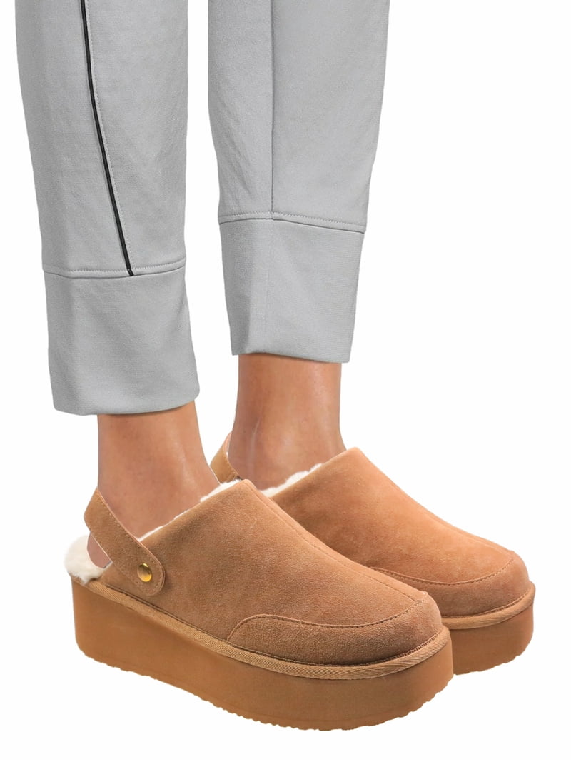 Joyspun Women's Faux Fur Convertible Clog Slippers - Walmart.com