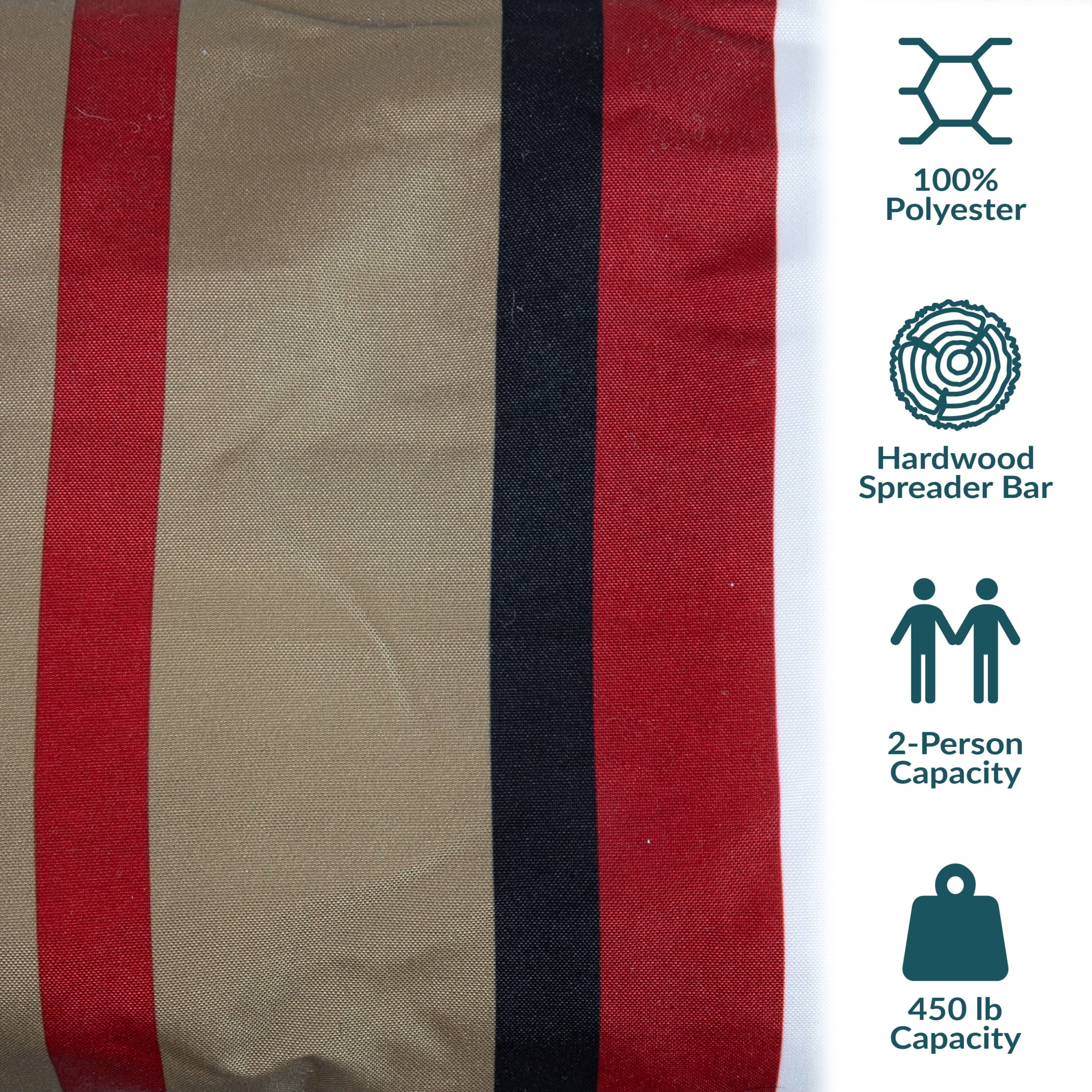 Sunnydaze 2-Person Quilted Polyester Spreader Bar Hammock, 450 lb Capacity - Awning Stripe