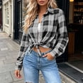 thumbnail image 6 of Nmnitkp Jackets for Women Plaid Flannel Shirt Button Down Lapel Collar Long Sleeve Loose Casual Layering Outerwear Lightweight Checked Jacket For Fall Daily Wear Gray,XXL, 6 of 9