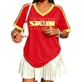 thumbnail image 3 of Y2K Aesthetic Soccer Jersey Tee for Women V-Neck Short Sleeve, Retro Football Fan Streetwear, Trendy Sporty Shirt for Game Day Party Casual Summer Outfit (Red, L), 3 of 6