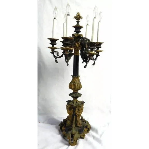 Pre-Owned Unbranded Art Nouveau Bronze Candelabra Candle Holder, European Style, c.1900