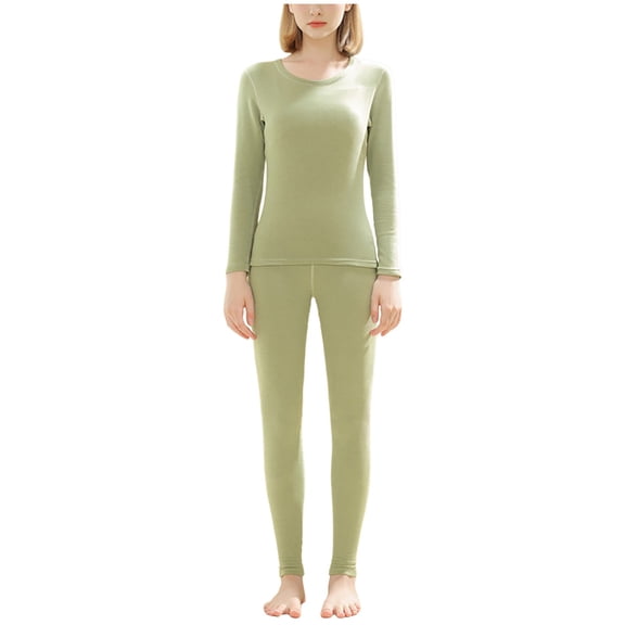 uublik Thermal Underwear Womens Set Fleece Lined Long Johns Base Layer Top Bottom Cold Weather Gear for Hunting Running Skiing, Green