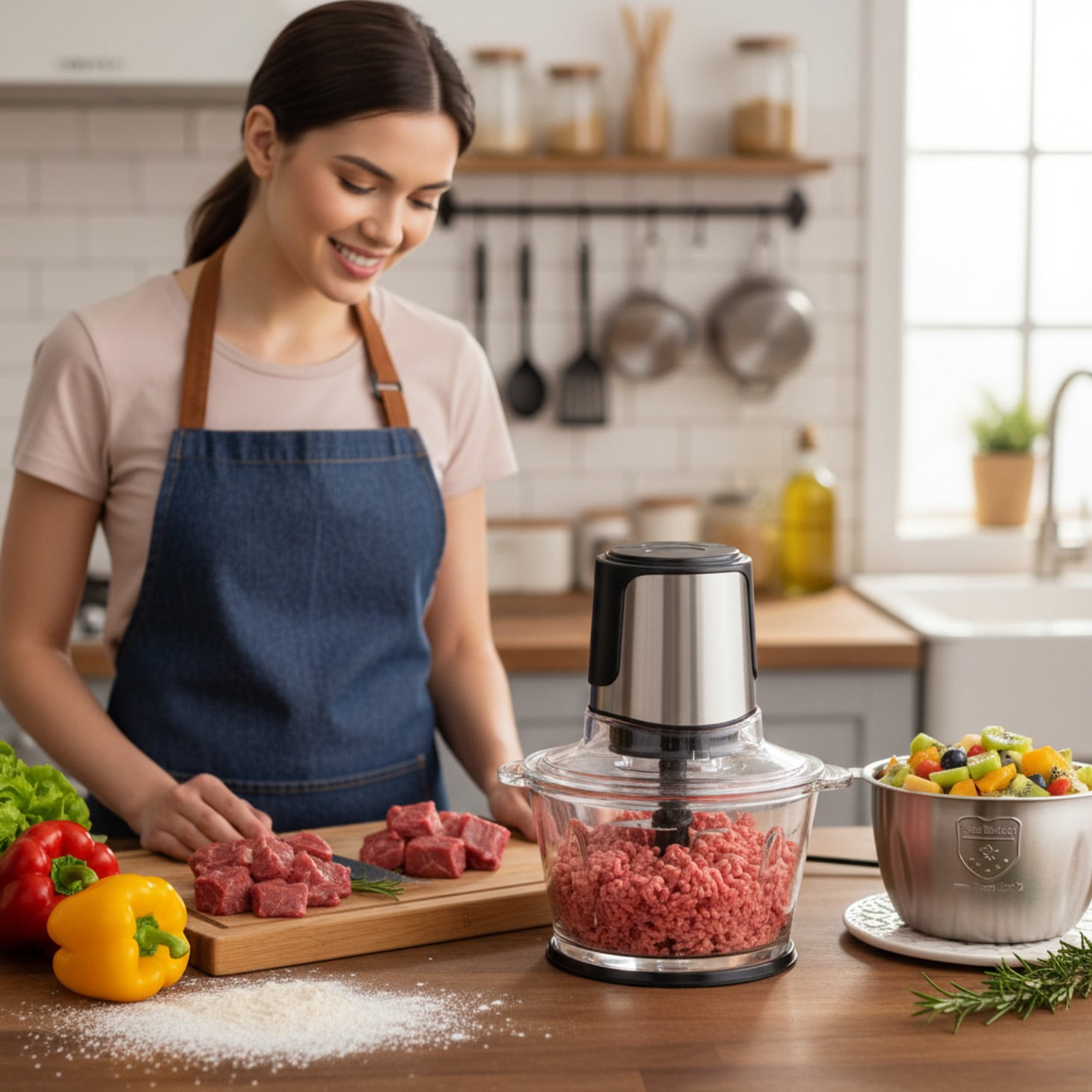 EDX 450W Electric Meat Grinder & Food Chopper, 2L Dual 8-Cup Bowls, 2-Speed Stainless Steel Processor