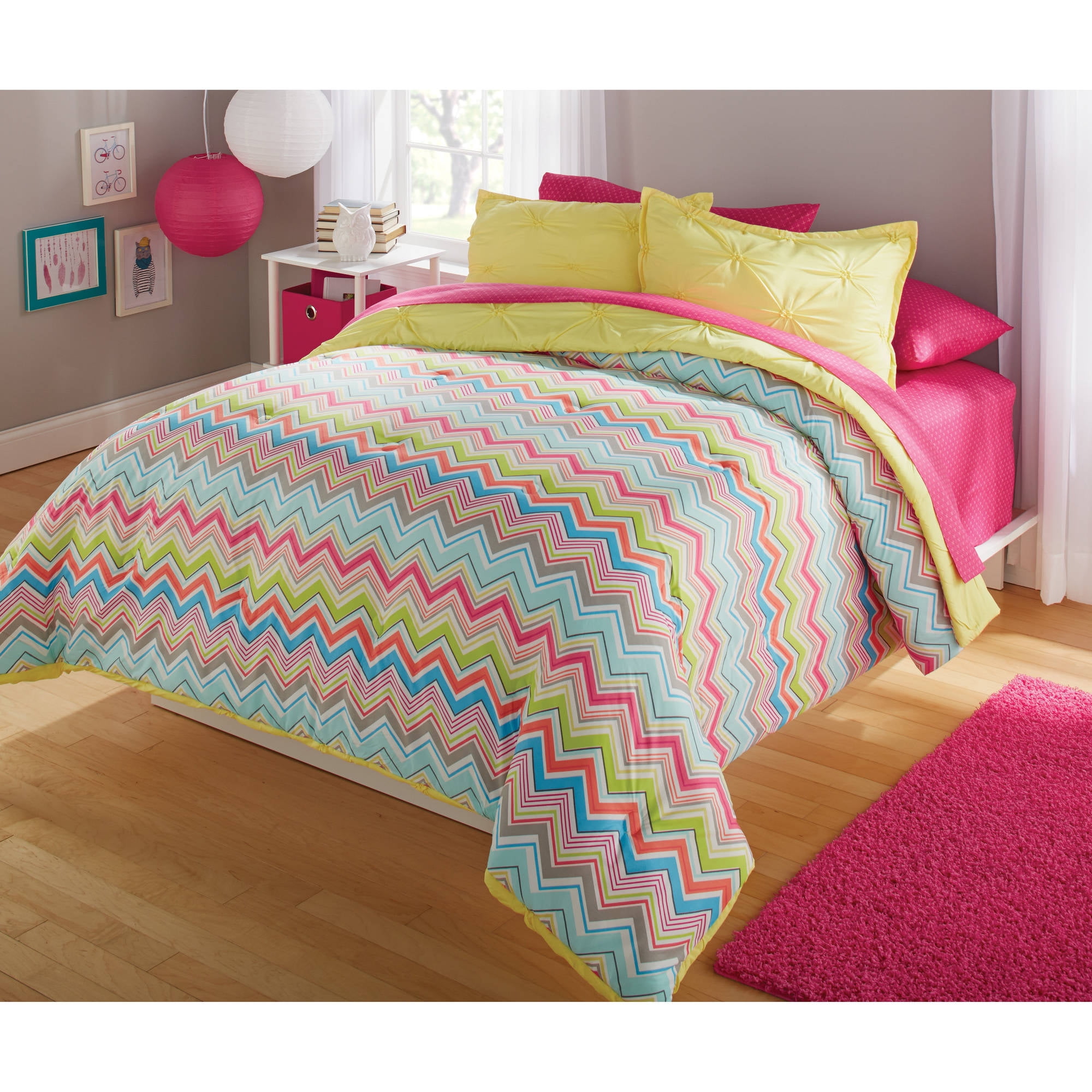 your zone bedding comforter set bright chevron walmart com pink chevron sheets