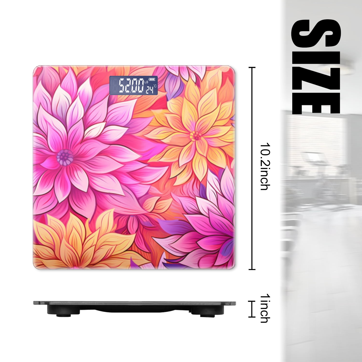 High Precision Body Weight Scale Smart Bathroom Scales with Large LCD Display(400lbs),Decorative for Bedroom-Vibrant And Colorful Dahlia Flowers
