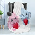 thumbnail image 4 of Animal Cartoon Soft Flannel Fleece Throw Blanket, Pink and Blue Kid InfantHolding Hearts Smiling Twins, Cozy Plush for Indoor and Outdoor Use, 50" x 70", Pale Pink Blue White, by Ambesonne, 4 of 5
