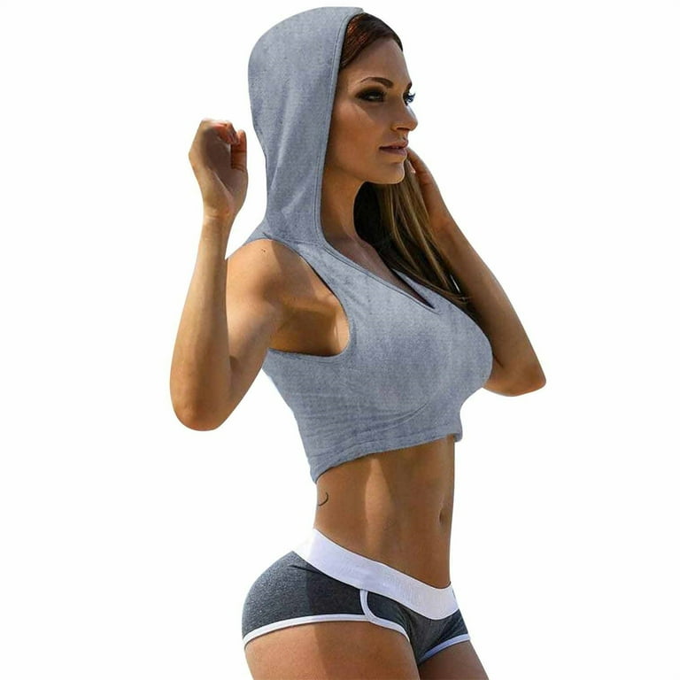 CHGBMOK Sports Bras for Women Workout Tank Tops With Hood Sexy Slim Tight  Lifting Push Up Sleeveless Vest Sportswear Coverups Vest 
